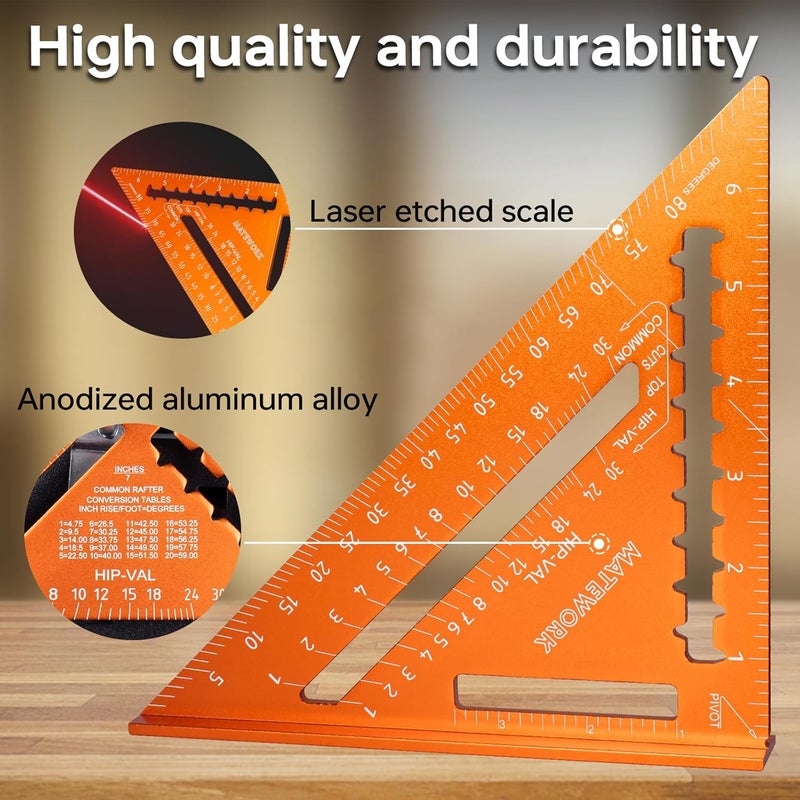 Matework Carpenter Square 7 Inch, Rafter Square for Angle Drawing, Measuring Square Tool, Framing Square Layout Aluminum Tool for Woodworking and Carpentry - Image 5